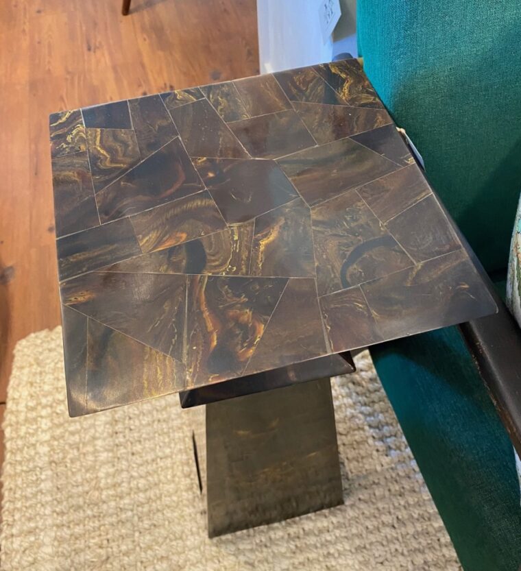 Brown Faux Horn Mosaic Side Table - Image 2